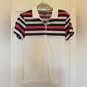 Women’s NWT Puma golf shirt white with pink and navy stripes size Small